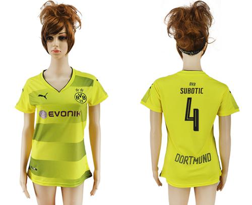 Women's Dortmund #4 Subotic Home Soccer Club Jersey